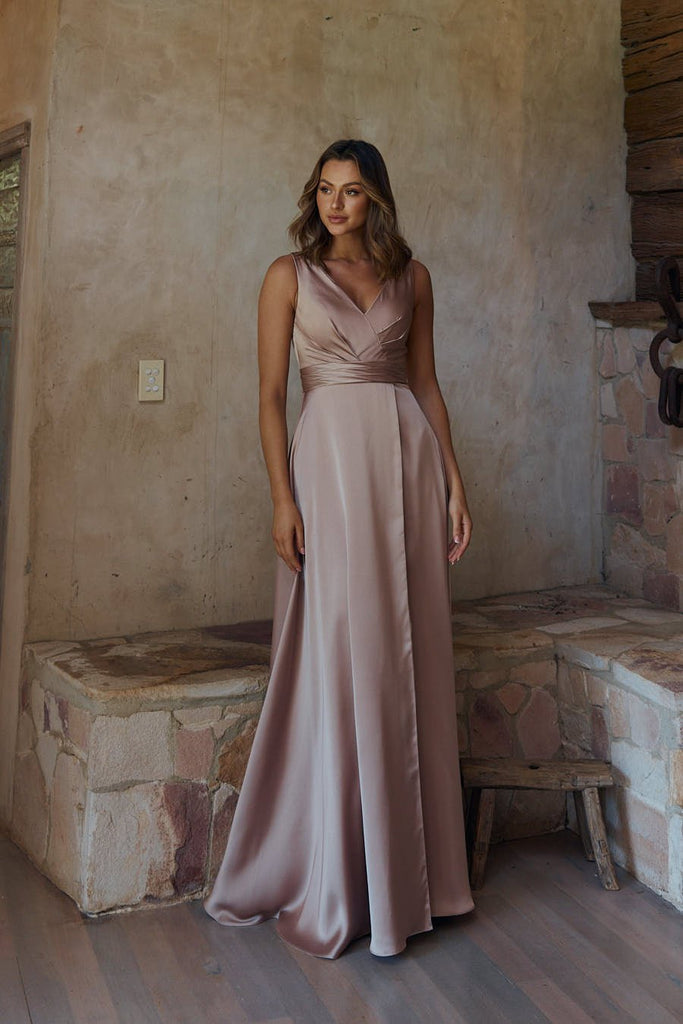 Chloe Cowl Satin Bridesmaid Dress – TO2325 Mink by Tania Olsen Designs