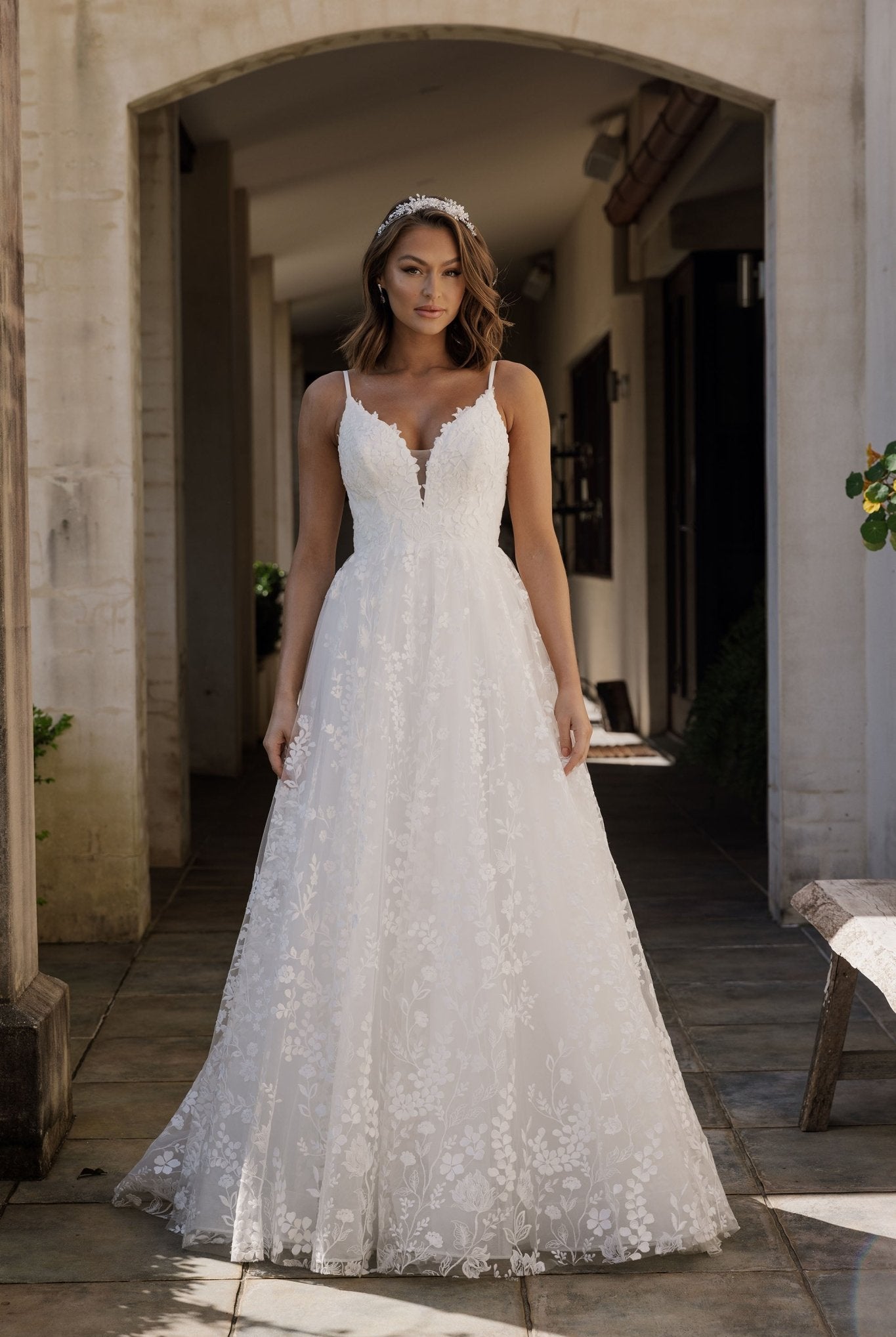 Josephina Floral Lace and Tulle Wedding Dress - TC394