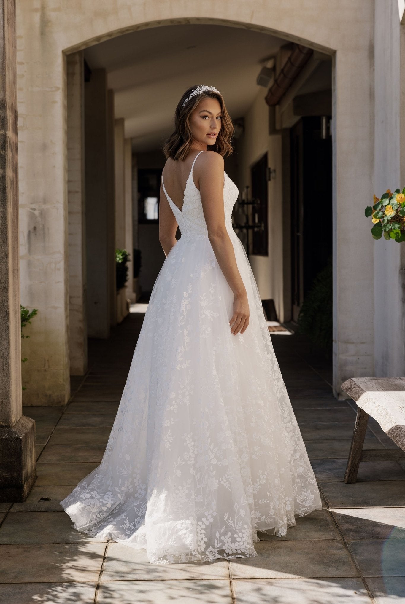 Josephina Floral Lace and Tulle Wedding Dress - TC394