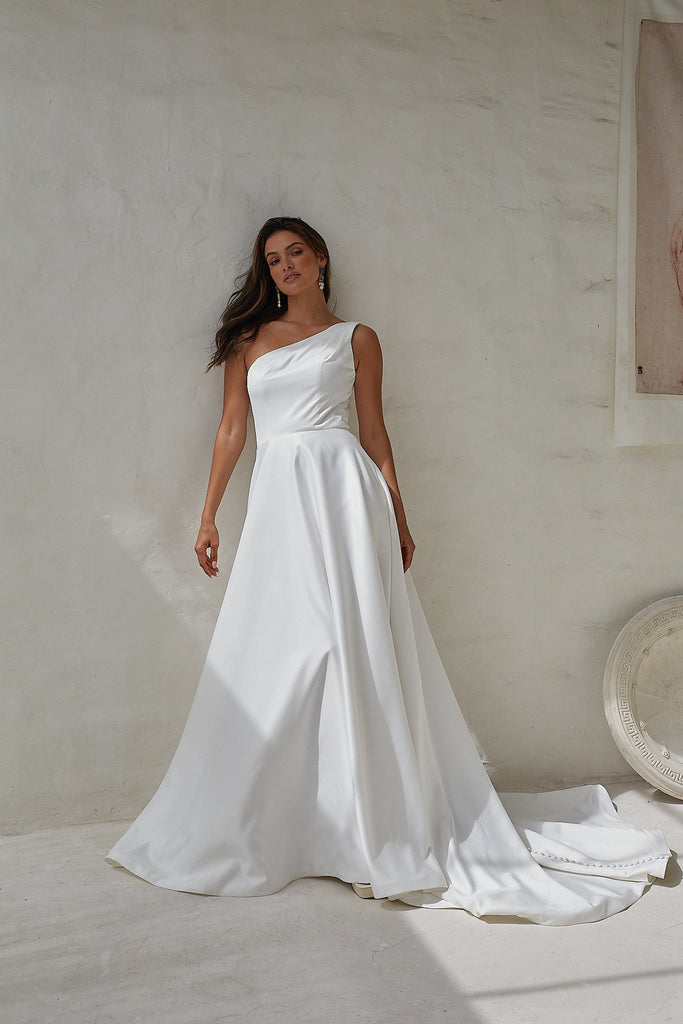 Nerina One Shoulder Puff Sleeve Wedding Dress by Tania Olsen Designs