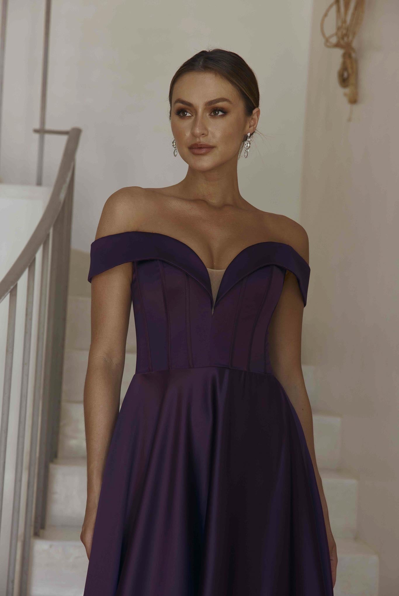 Willa Satin Off-shoulder Corset Formal Dress – PO2311 by Tania Olsen Designs