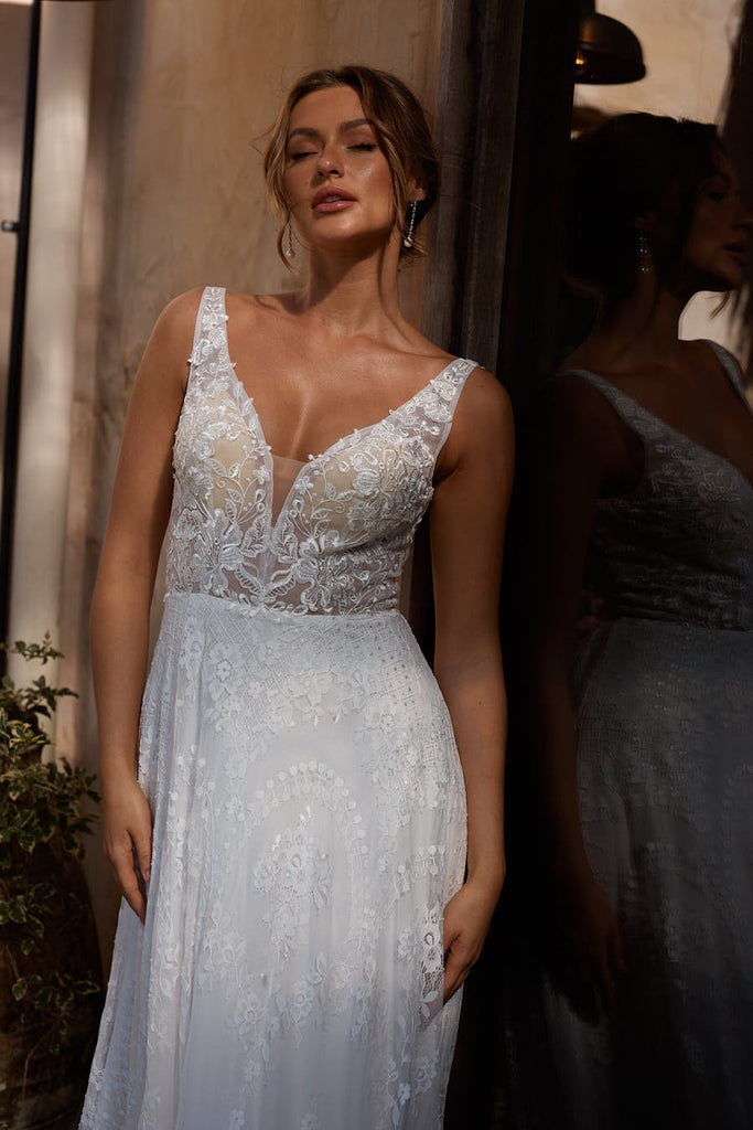 Calypso Sheer Chantilly Lace Wedding Dress – TC2344 by Tania Olsen Designs