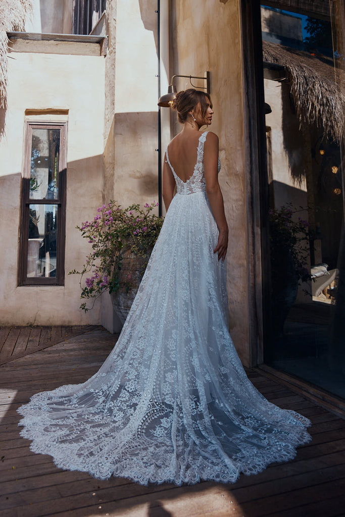 Calypso Sheer Chantilly Lace Wedding Dress – TC2344 by Tania Olsen Designs