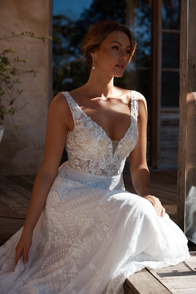 Calypso Sheer Chantilly Lace Wedding Dress – TC2344 by Tania Olsen Designs