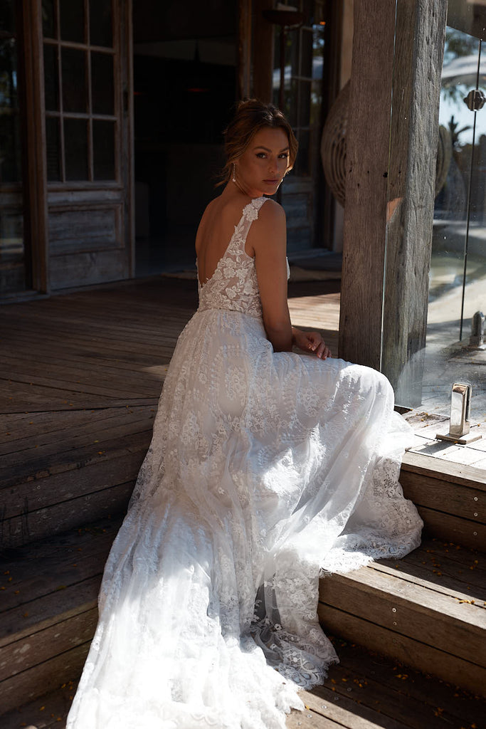 Calypso Sheer Chantilly Lace Wedding Dress – TC2344 by Tania Olsen Designs