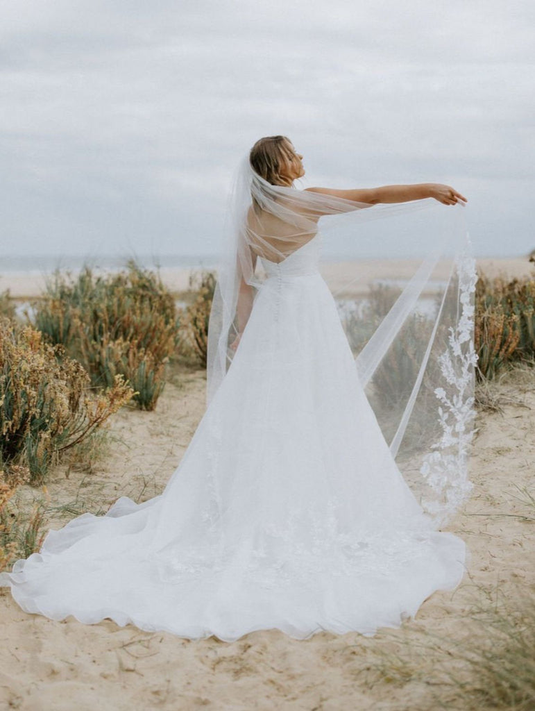 Olivia Cathedral Tulle Lace Trim Veil - 6040 - 3DL by Sentani Boutique