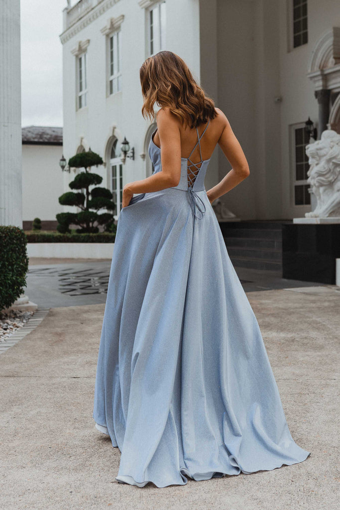 Monroe Lace Up Glitter Formal Dress – PO891 Fuchsia