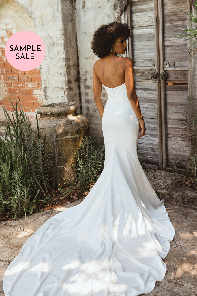 Milan Strapless Satin Train Wedding Dress – TC335