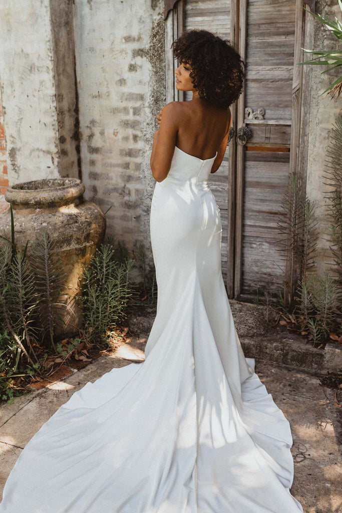 Milan Strapless Satin Train Wedding Dress – TC335