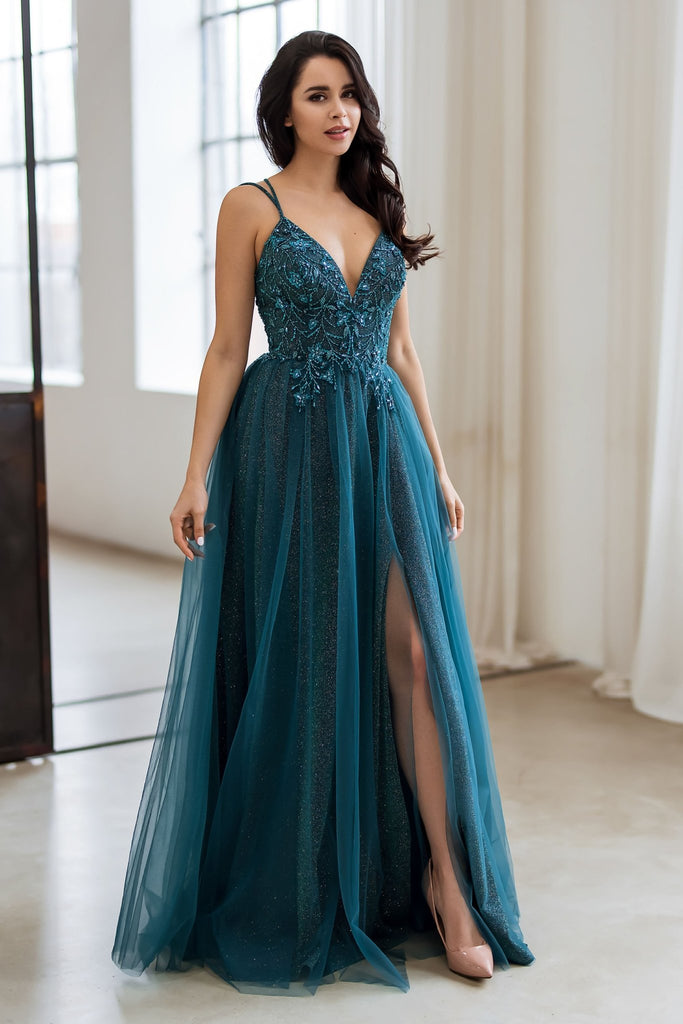 A-Line Beaded Tulle Formal Dress - 0657