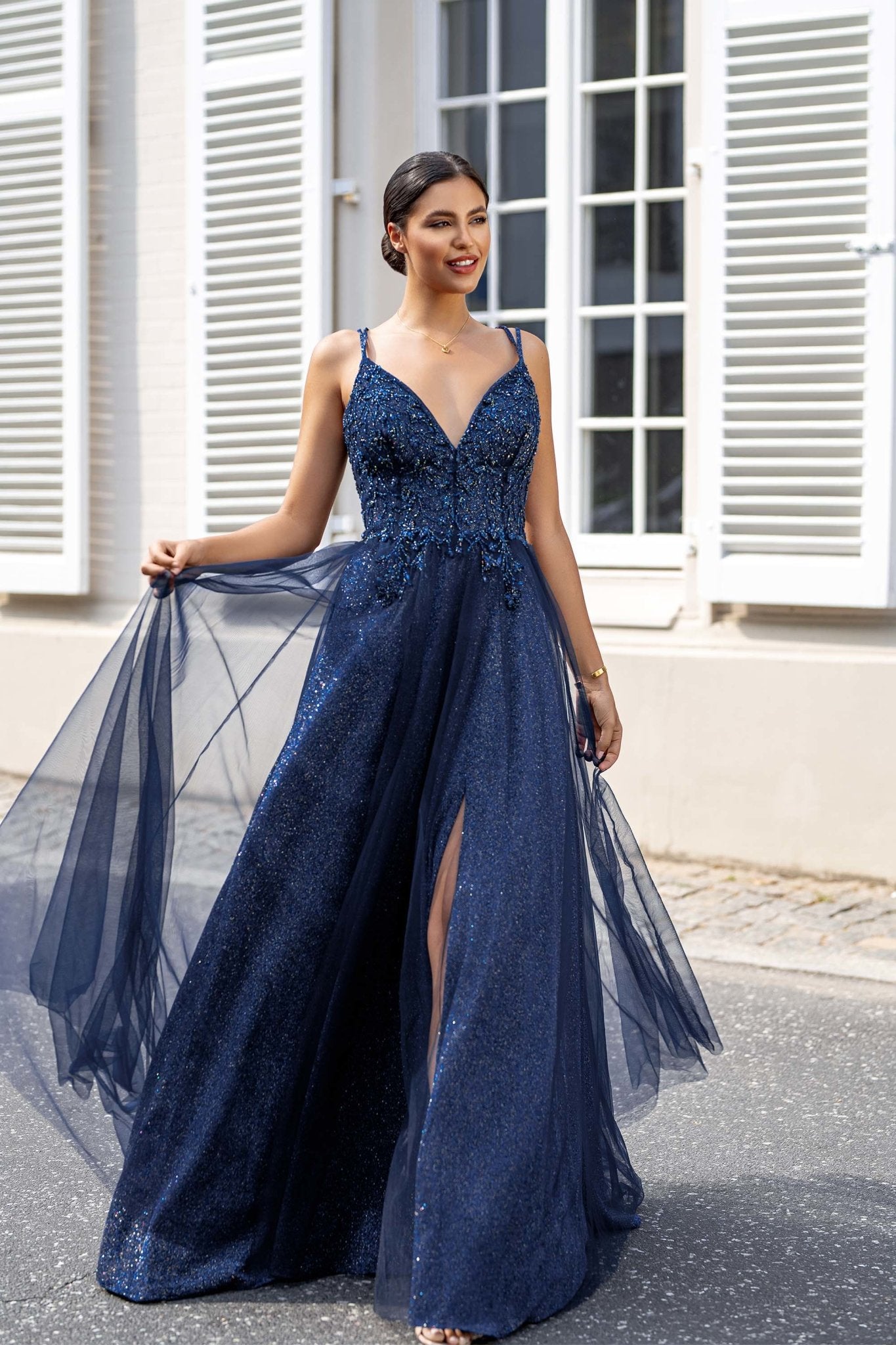 A-Line Beaded Tulle Formal Dress