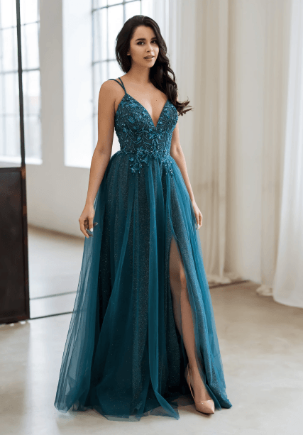 A-Line Beaded Tulle Formal Dress - 0657