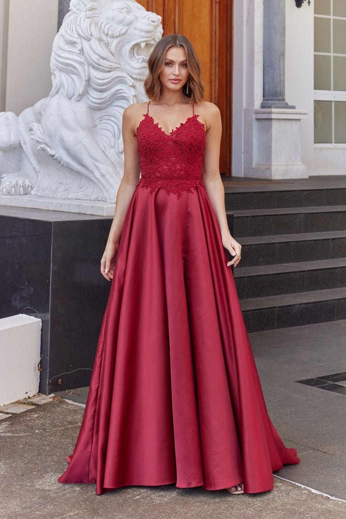 Alina A-Line Satin Lace Prom Dress - PO973