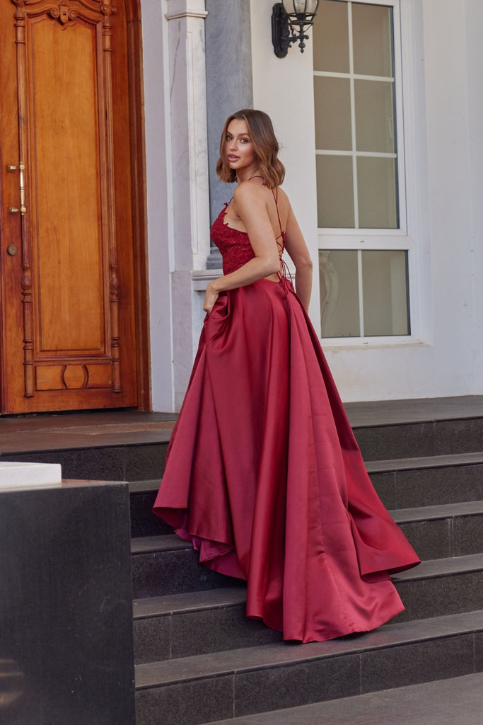 Alina A-Line Satin Lace Prom Dress - PO973