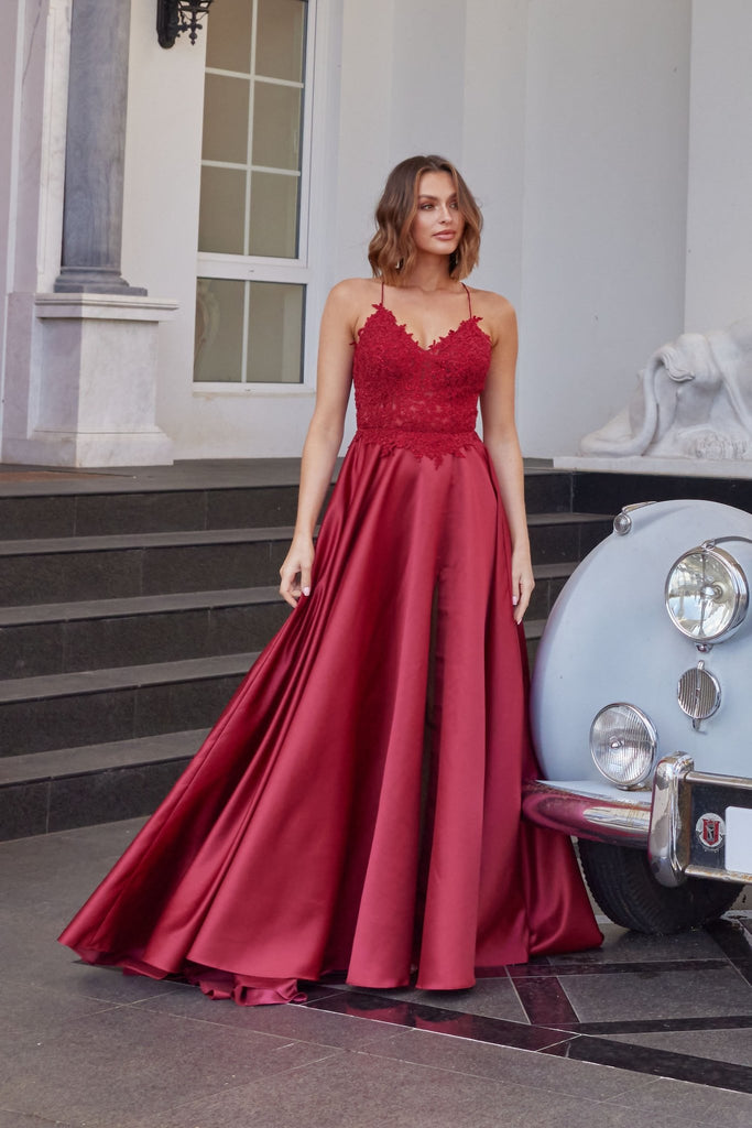 Alina A-Line Satin Lace Prom Dress - PO973