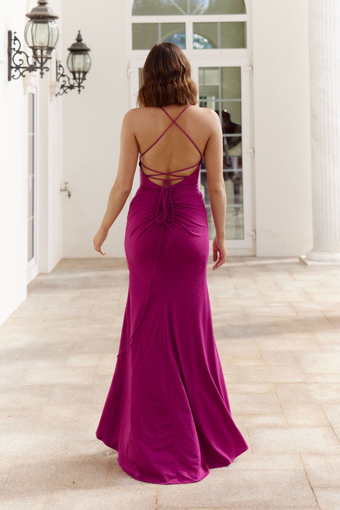 Amelia Lace-Up Glitter Formal Dress – PO999