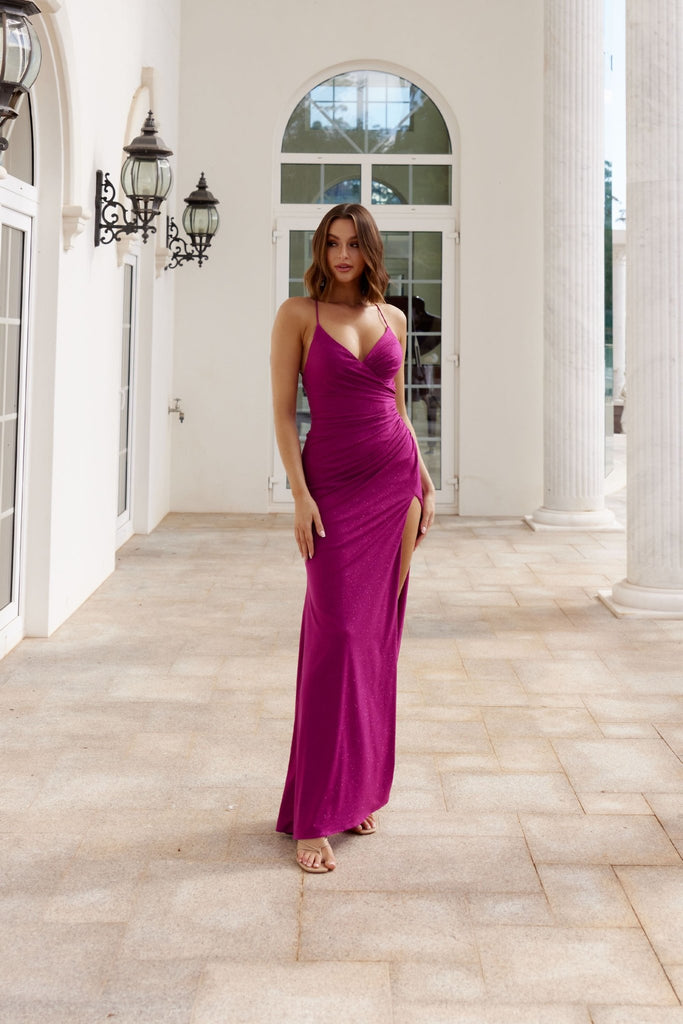 Amelia Lace-Up Glitter Formal Dress – PO999 Scarlet