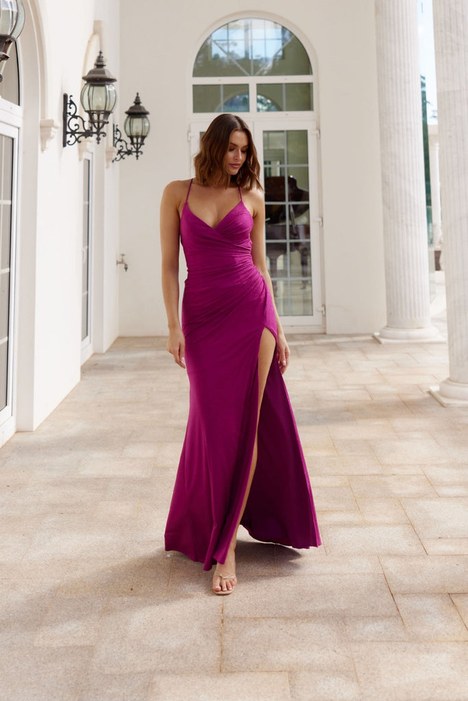 Amelia Lace-Up Glitter Formal Dress – PO999 Scarlet
