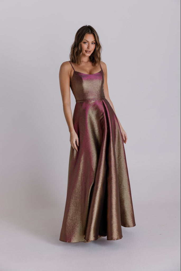 Apollo Metallic A-Line Formal Dress – PO953 by Tania Olsen Designs