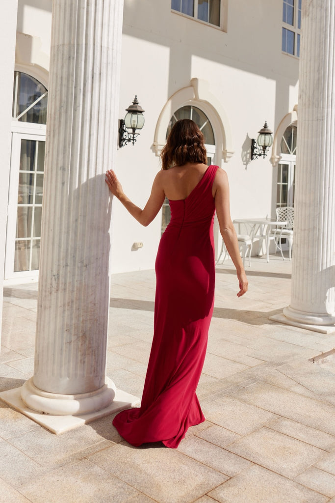 Athena Gathered One Shoulder Evening Dress - PO975