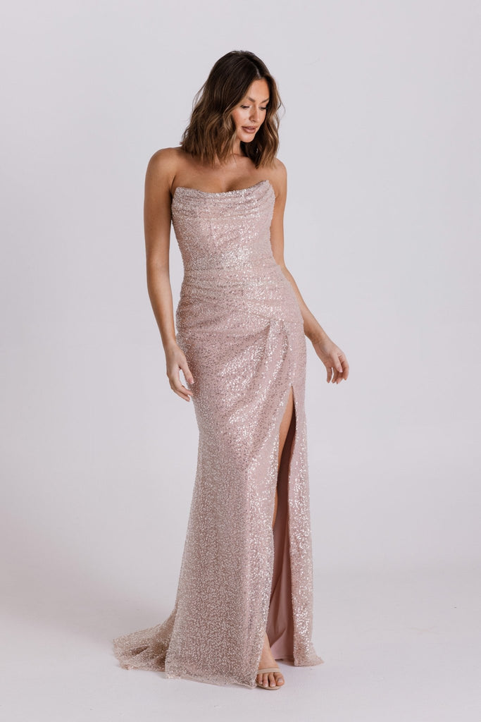Auburn Strapless Sequin Evening Dress - PO978