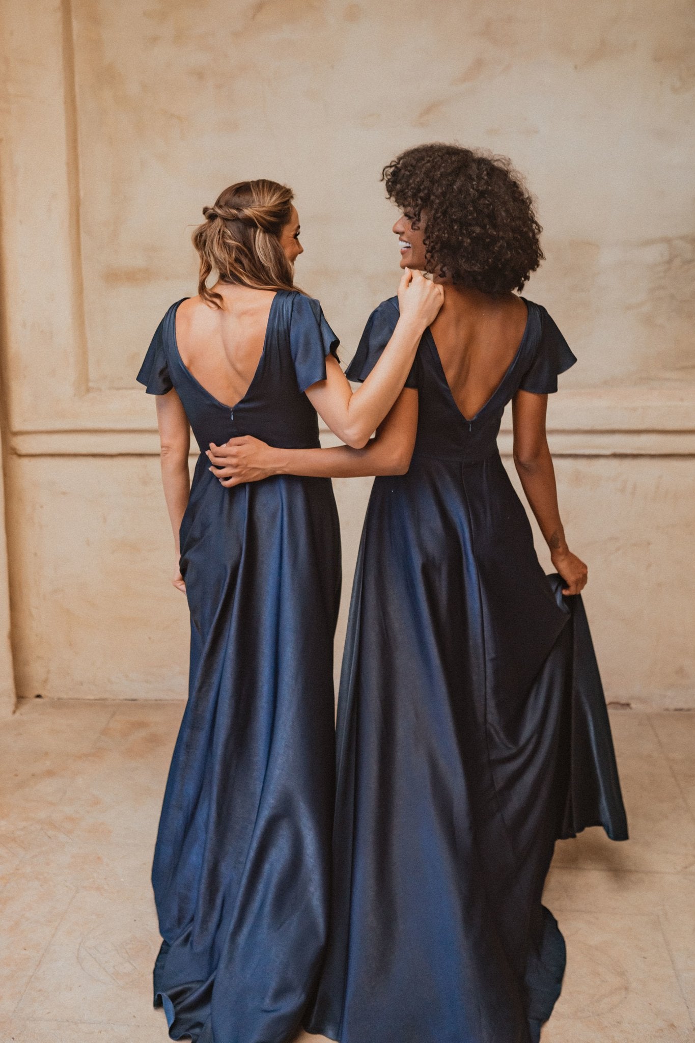 Elegant Bridesmaid Dresses Satin Long V Neck Lace Appliques – Lisposa