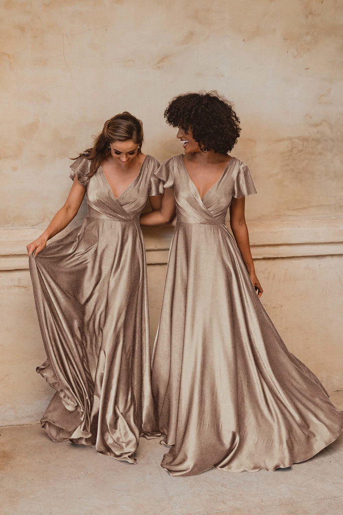 Auckland Flutter Sleeve Bridesmaids Dress – TO872 Champagne