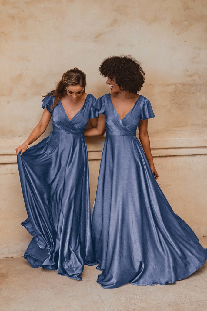 Auckland Flutter Sleeve Bridesmaids Dress – TO872 Dusty Blue