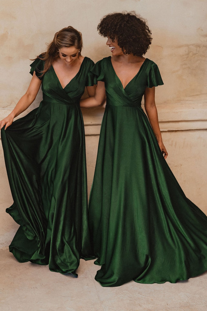 Auckland Flutter Sleeve Bridesmaids Dress – TO872 Emerald