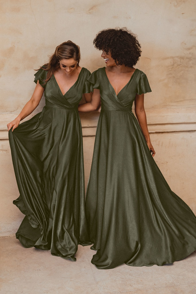 Auckland Flutter Sleeve Bridesmaids Dress – TO872 Olive