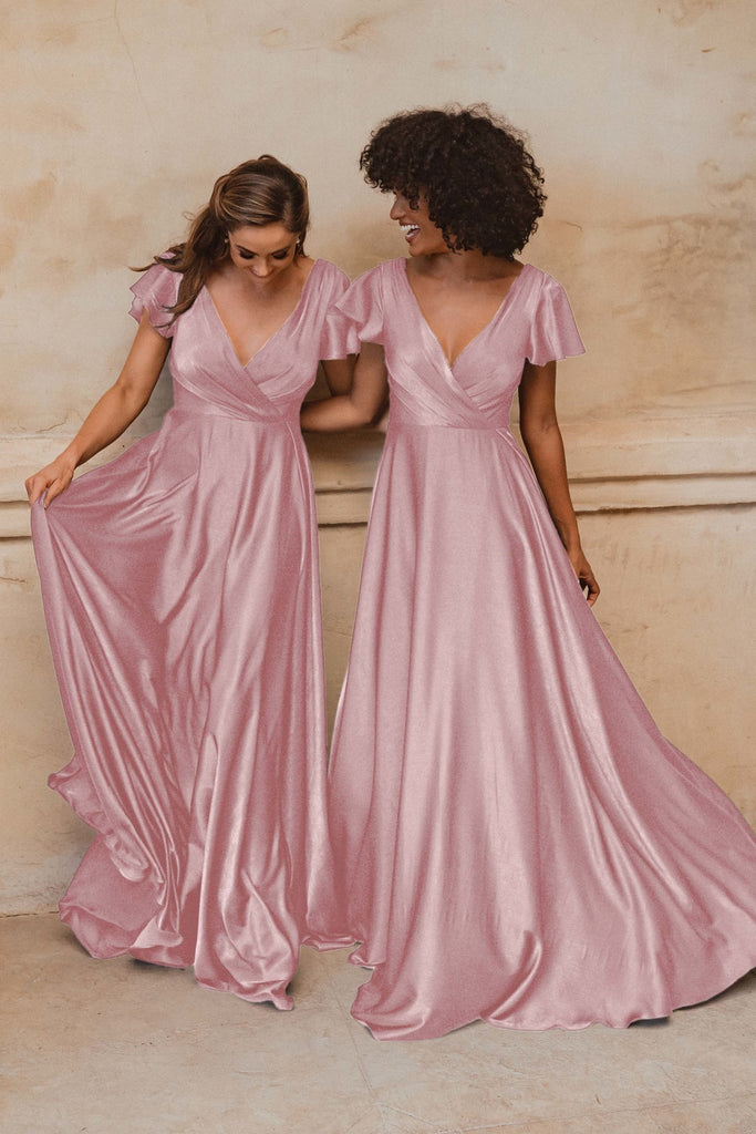 Auckland Flutter Sleeve Bridesmaids Dress – TO872 Rose Pink