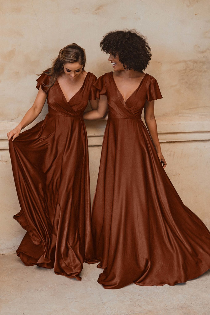 Auckland Flutter Sleeve Bridesmaids Dress – TO872 Rust