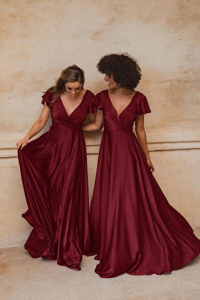 Auckland Flutter Sleeve Bridesmaids Dress – TO872 Wine