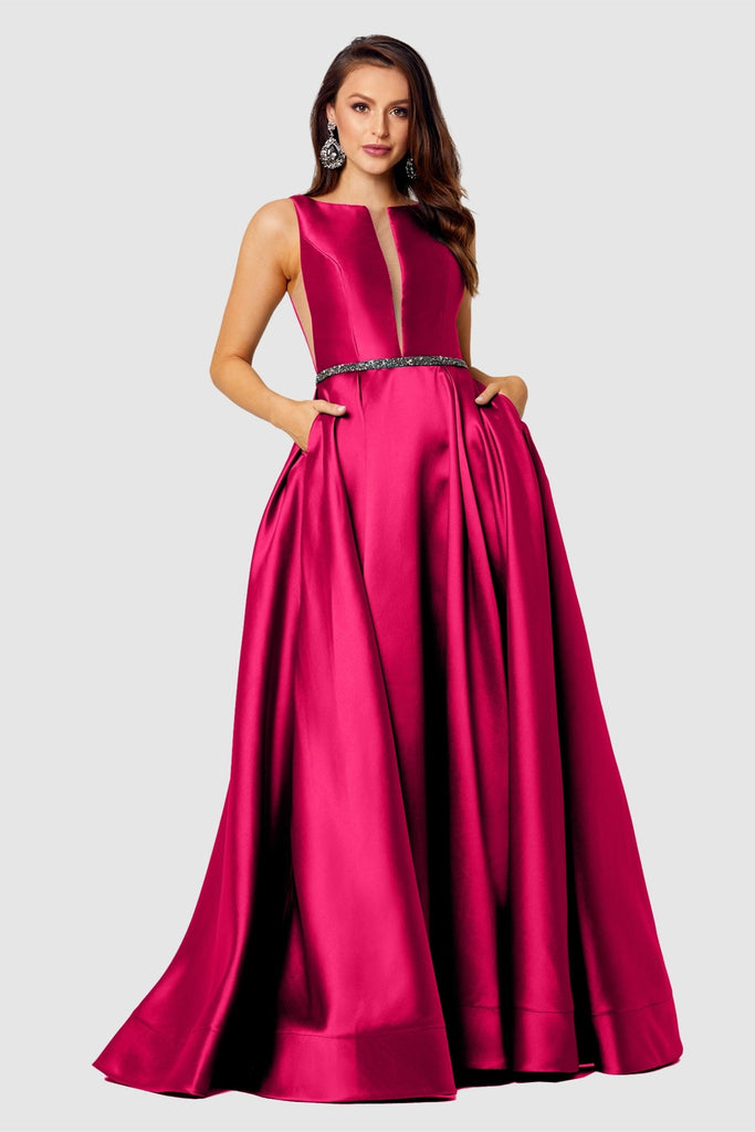 Avery Satin High Boat Prom Dress – PO829
