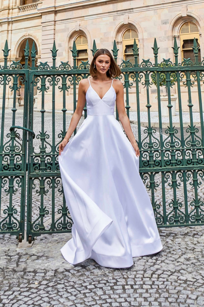 Ayla Satin A-line Debutante Dress – PO940 Cobalt by Tania Olsen Designs