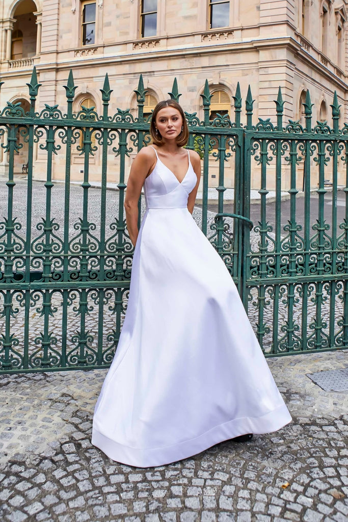 Ayla Satin A-line Debutante Dress – PO940 Emerald by Tania Olsen Designs