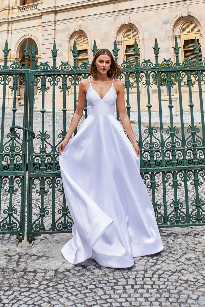 Ayla Satin A-line Debutante Dress – PO940 Navy by Tania Olsen Designs