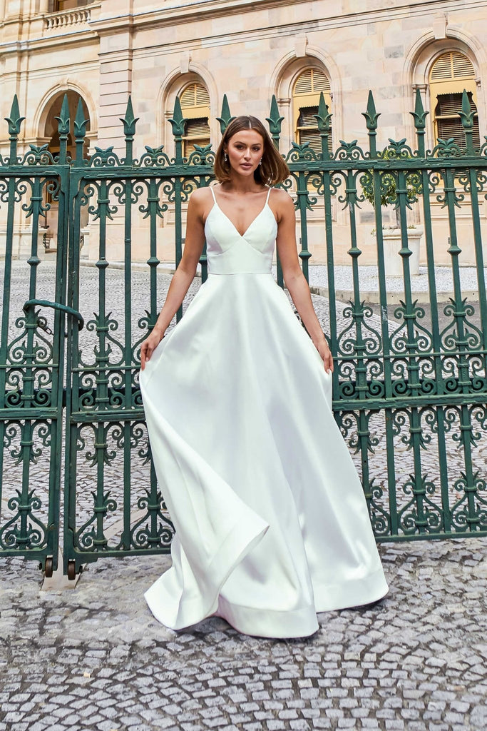 Ayla Satin A-line Debutante Dress – PO940 Vintage White by Tania Olsen Designs