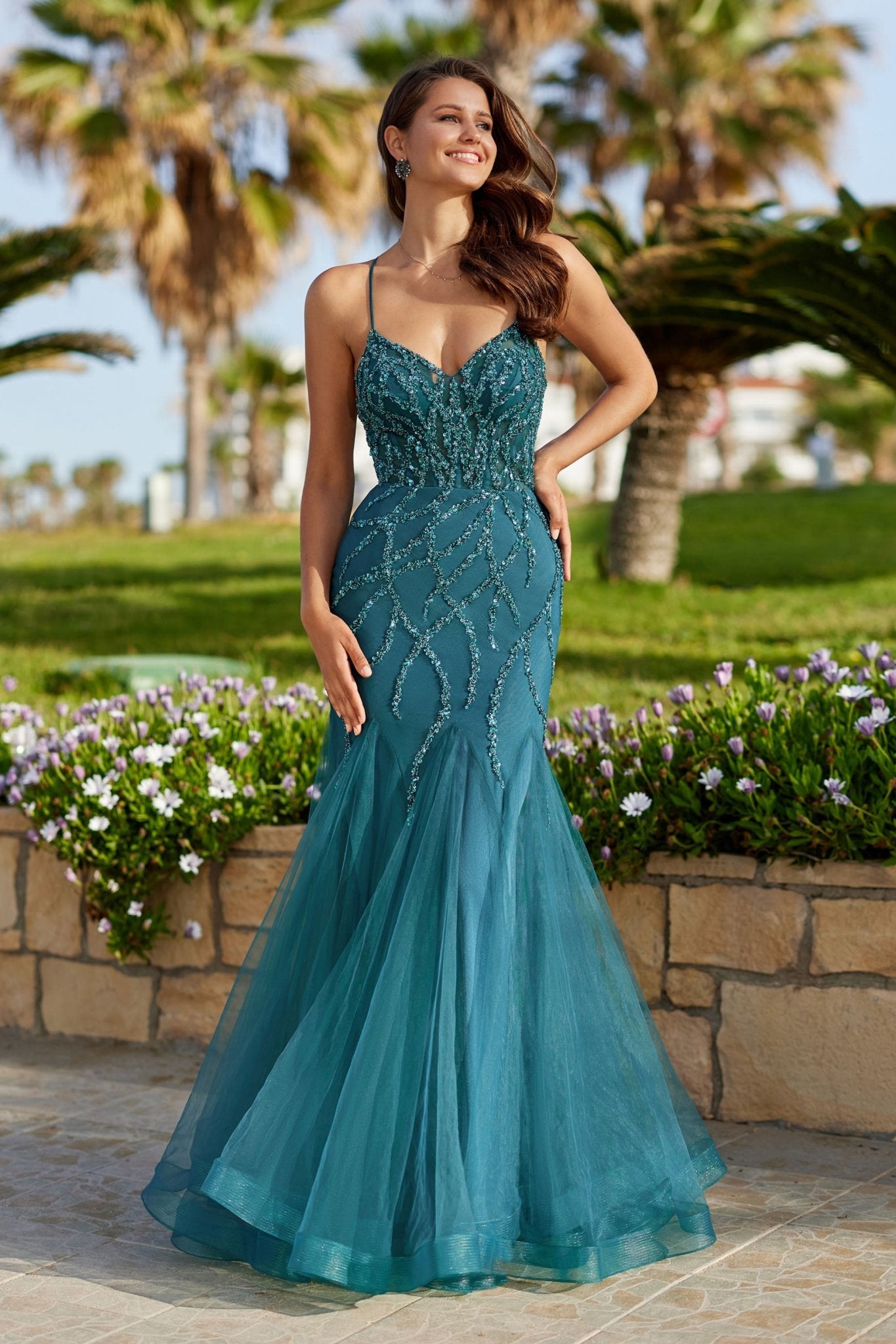 Beaded Tulle Godet Mermaid Prom Dress - 0801Sentani Boutique