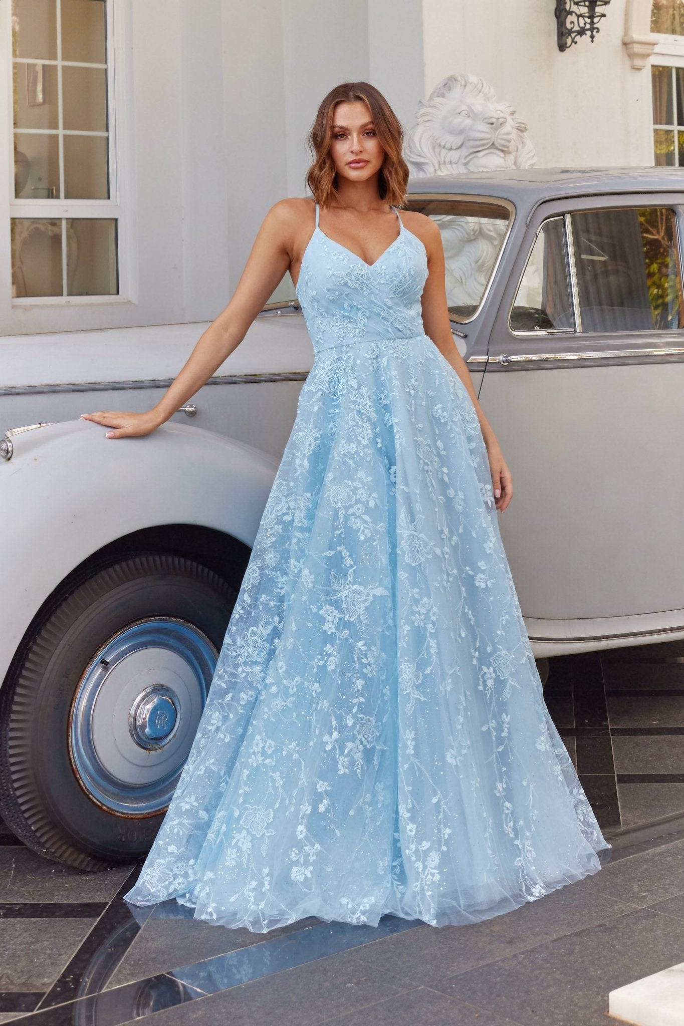 Blue Sequin Lace Gown – Trendy Divva