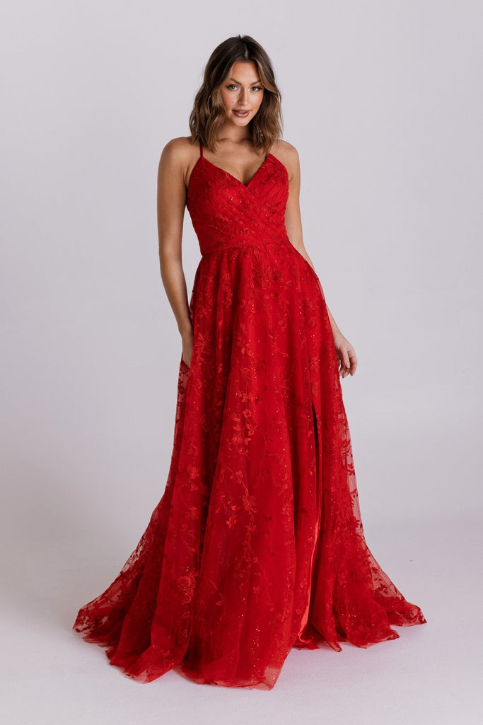 Briony A-Line Floral Tulle Formal Dress - PO972