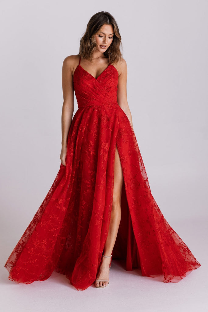 Briony A-Line Floral Tulle Formal Dress - PO972