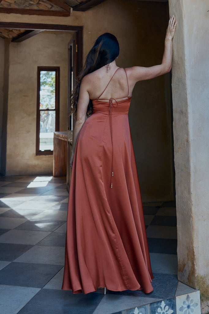 Carina Satin One-Shoulder Bridesmaid Dress – TO2326 Terracotta by Tania Olsen Designs