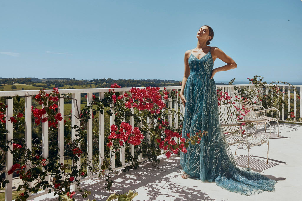 Cassia Fitted Layered Evening Dress – PO2302 by Tania Olsen Designs
