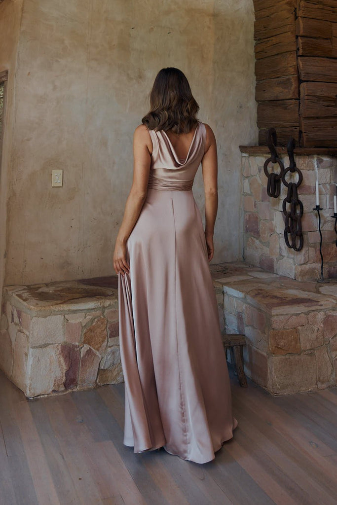 Chloe Cowl Satin Bridesmaid Dress – TO2325 Champagne by Tania Olsen Designs