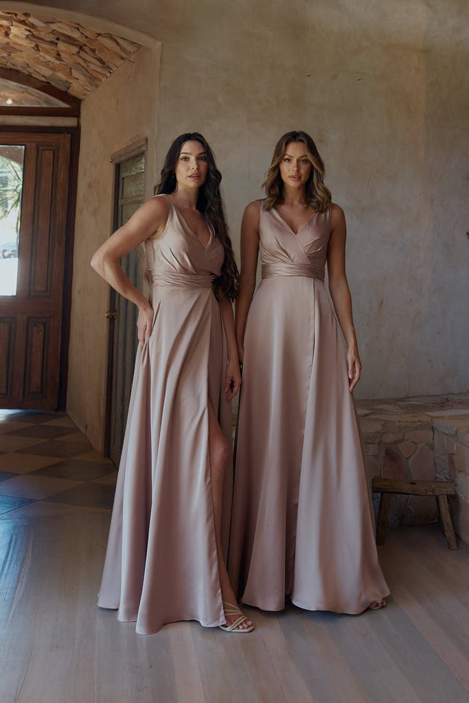 Chloe Cowl Satin Bridesmaid Dress – TO2325 Champagne by Tania Olsen Designs