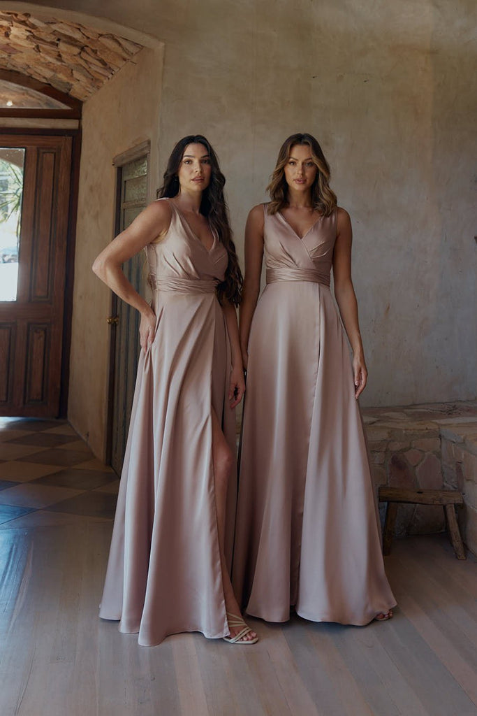 Chloe Cowl Satin Bridesmaid Dress – TO2325 Mink by Tania Olsen Designs