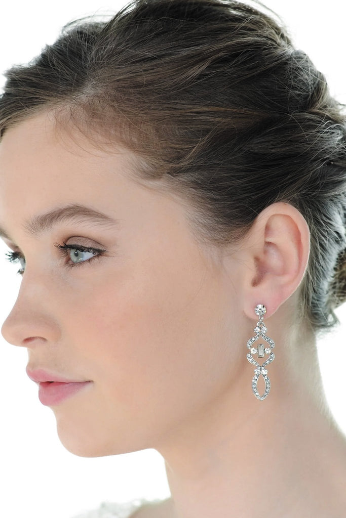 Cindy Art Deco Crystal Drop Earrings - Silver