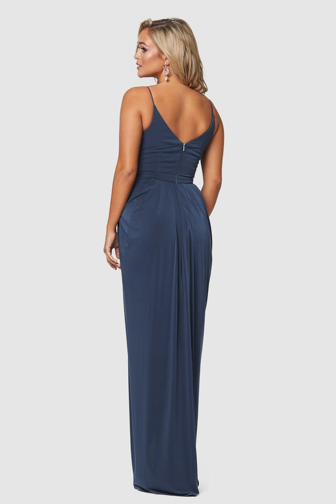 Claire V Neck Jersey Bridesmaid Dress - TO801 Dusty Indigo