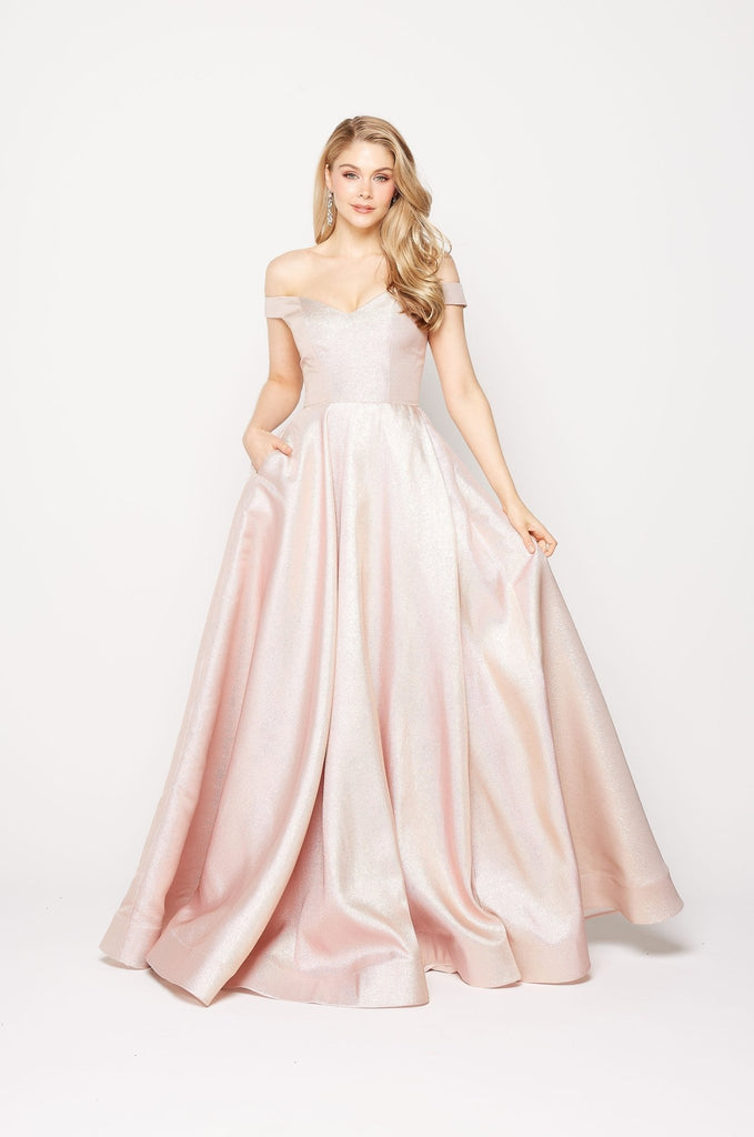 Clover Strapless Metallic Formal Dress – PO877 Pink/White Gold by Tania Olsen Designs